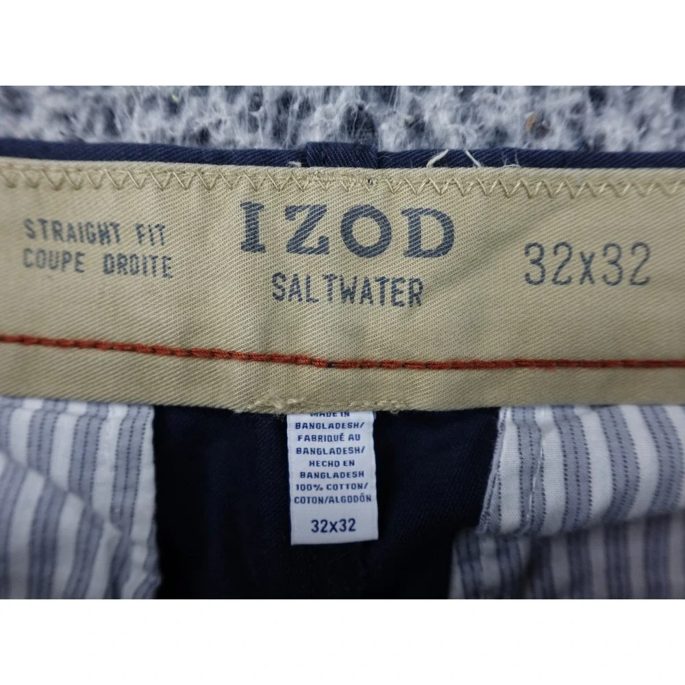 IZOD Saltwater Chino Pants Mens 32x32 Navy Blue Good Straight Fit Cotton‎
